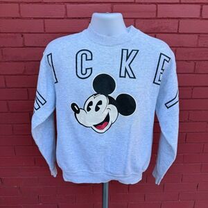 Vtg Mickey Mouse Sweatshirt Disney Large Grey Crewneck Graphic Pullover Spellout